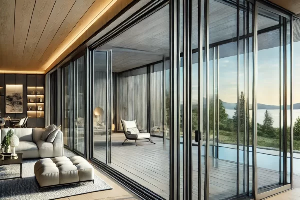 DALL·E 2025-03-16 21.20.55 - A premium thermal folding glass system installed in a luxurious modern home. The system features high-quality insulated glass panels with slim, elegan